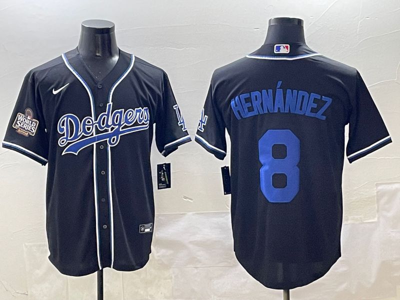 Men Los Angeles Dodgers 8 Hernandez Black blue Three generations Nike 2025 MLB Jersey style 7